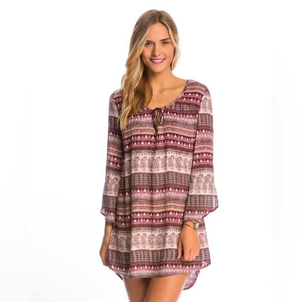 Billabong Red/Purpleish & White Long Sleeve Shirt- Size Large